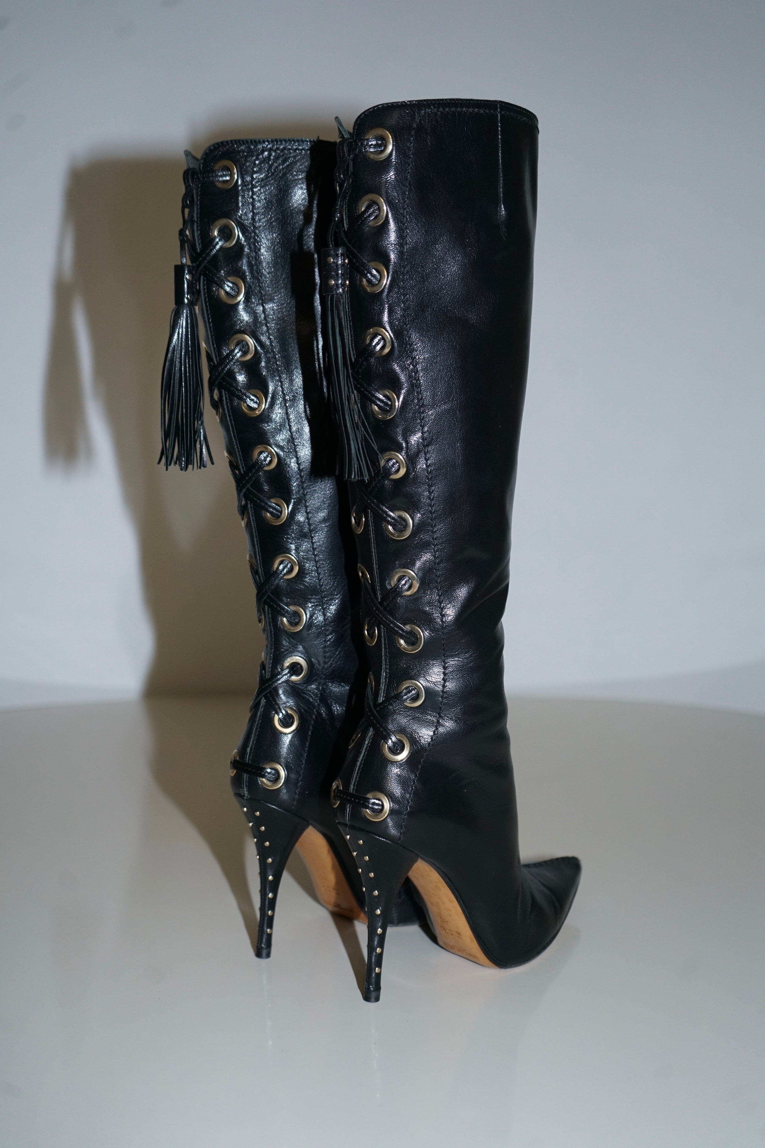 Yves Saint Laurent + Tom Ford Black Leather Corset Boots (36 