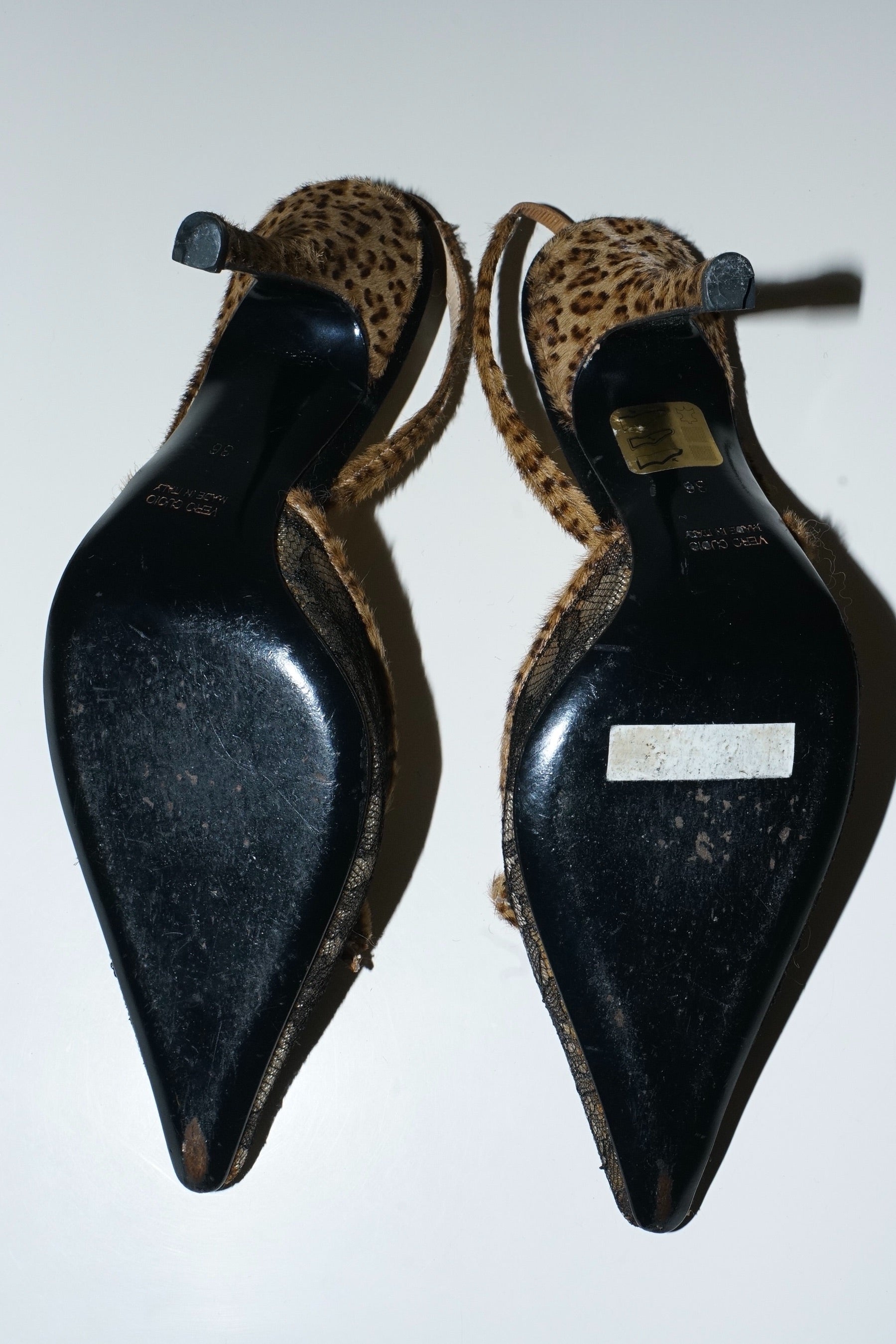René Caovilla Lace & Leopard Slingback Heels (36)