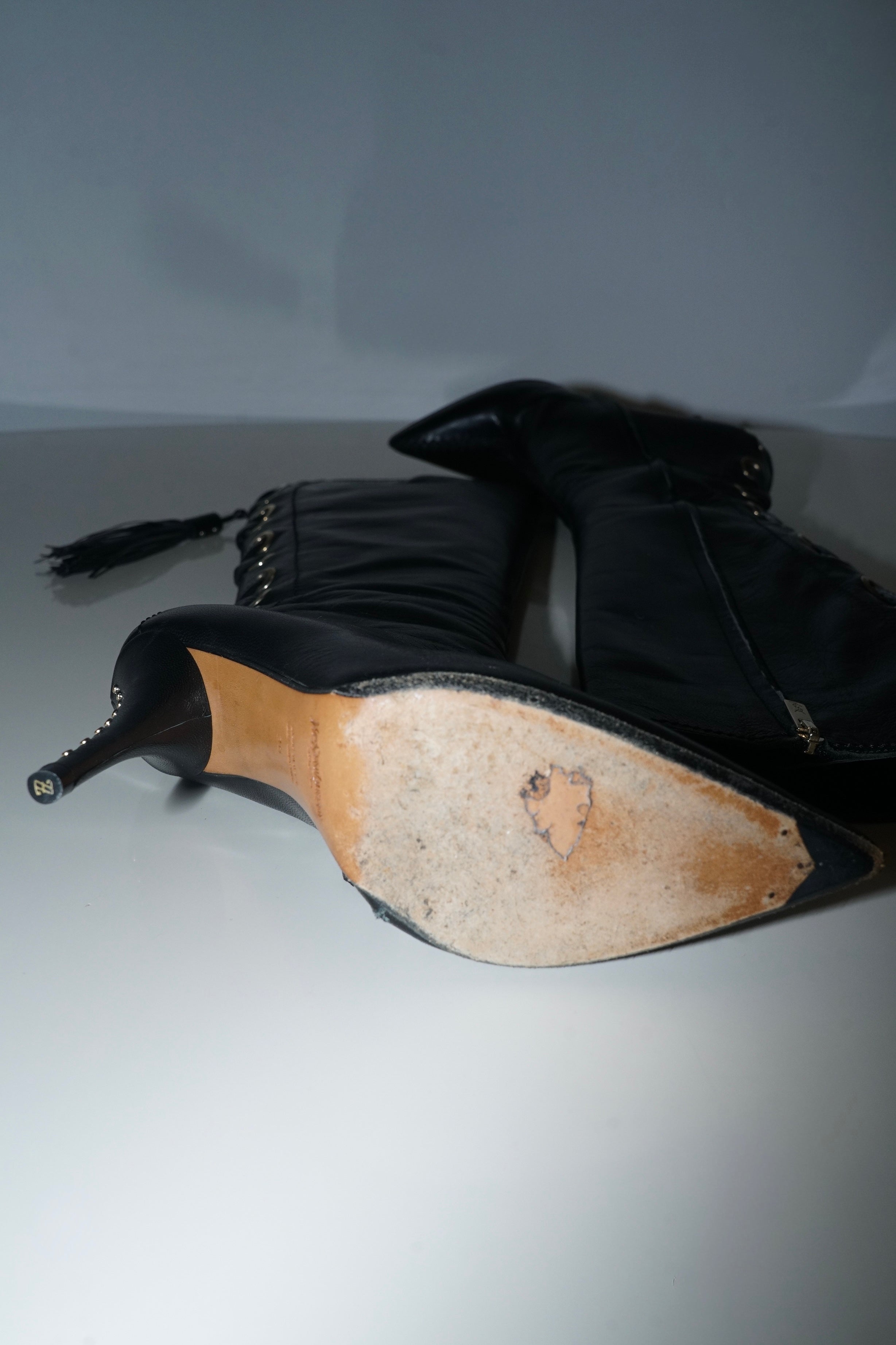 Yves Saint Laurent + Tom Ford Black Leather Corset Boots (36)