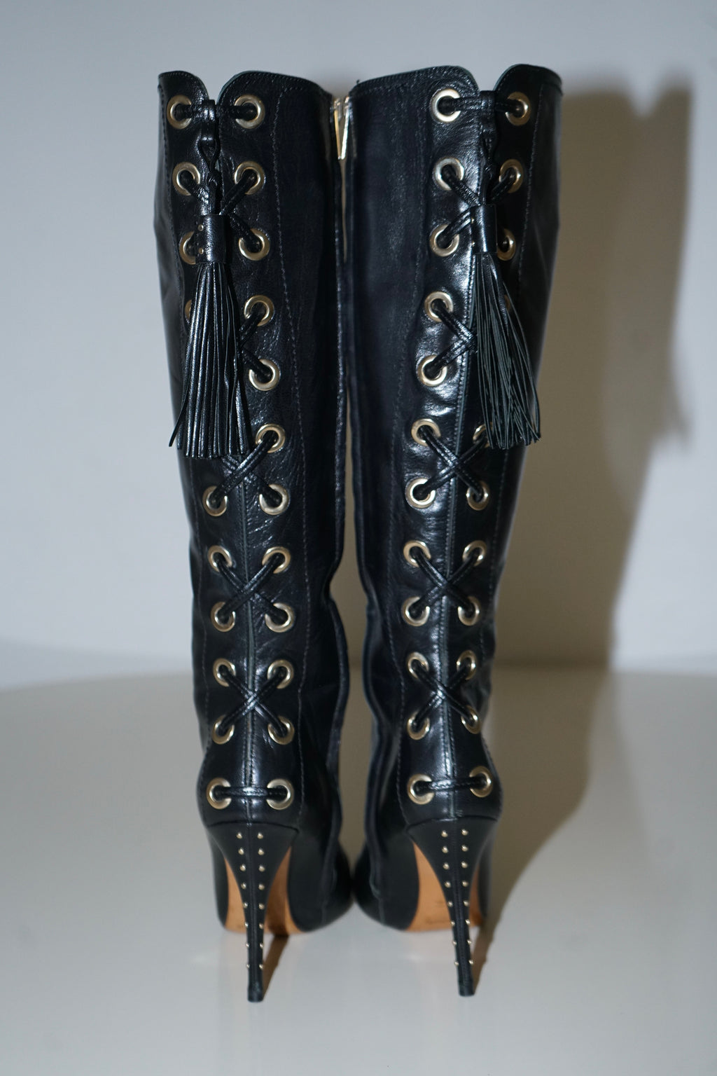 Yves Saint Laurent + Tom Ford Black Leather Corset Boots (36)