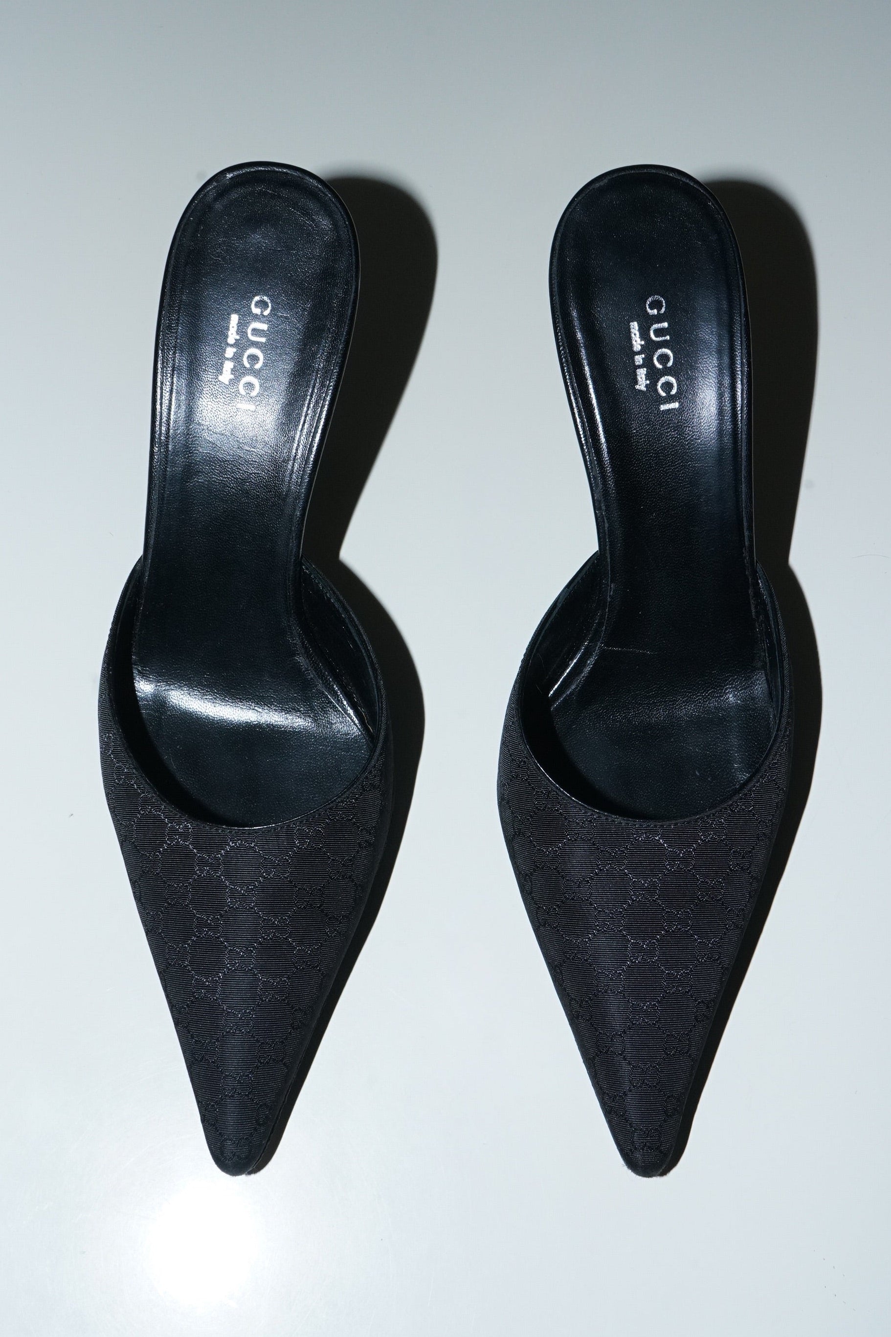 Gucci + Tom Ford Black GG Monogram Canva Mule Heels (36.5