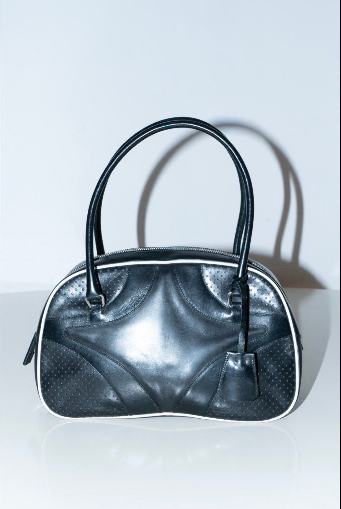 Prada SS2000 Black Leather Bowling Bag