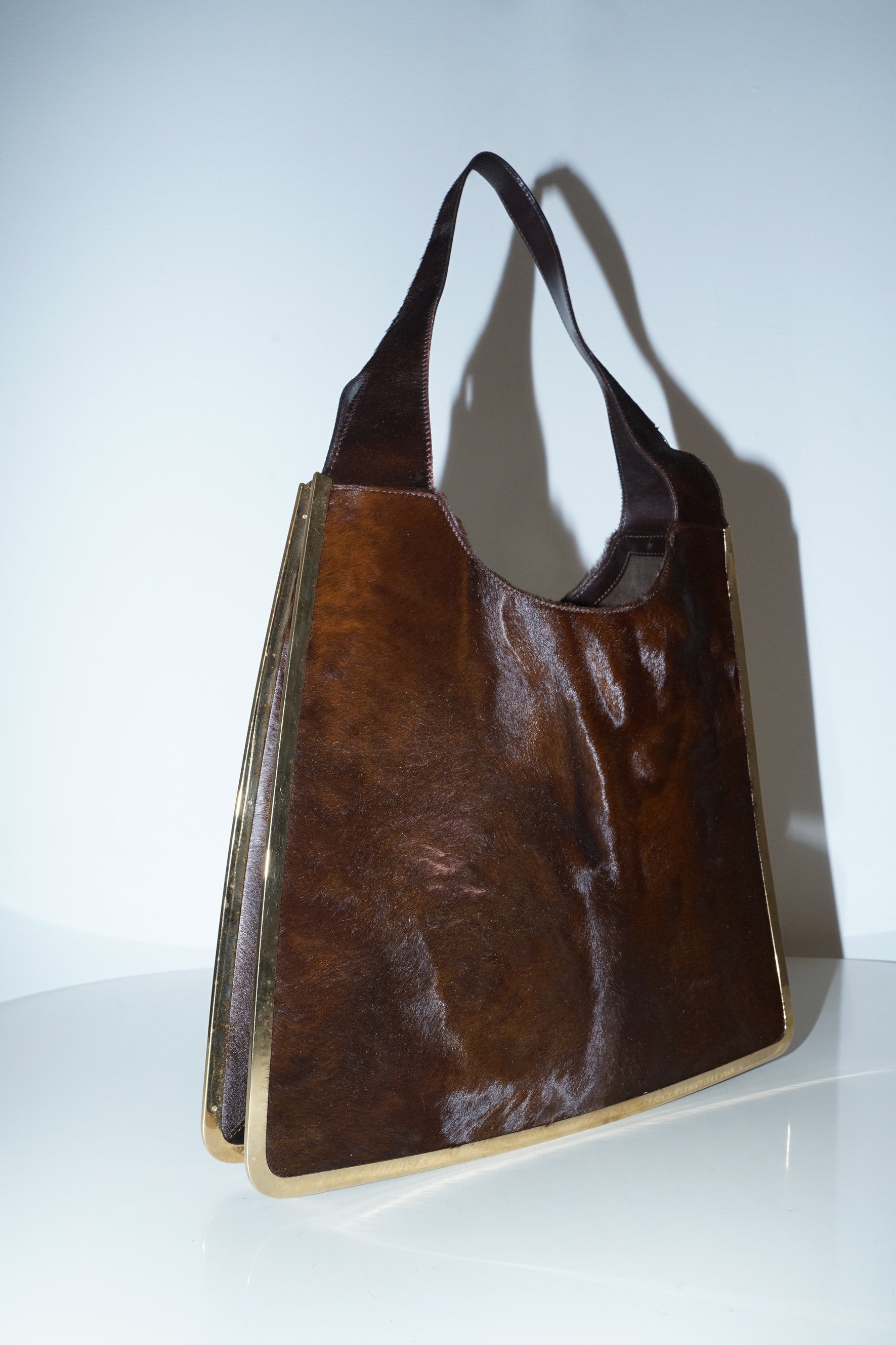 Gucci + Tom Ford FW1996 Brown Ponyhair Gold Frame Bag