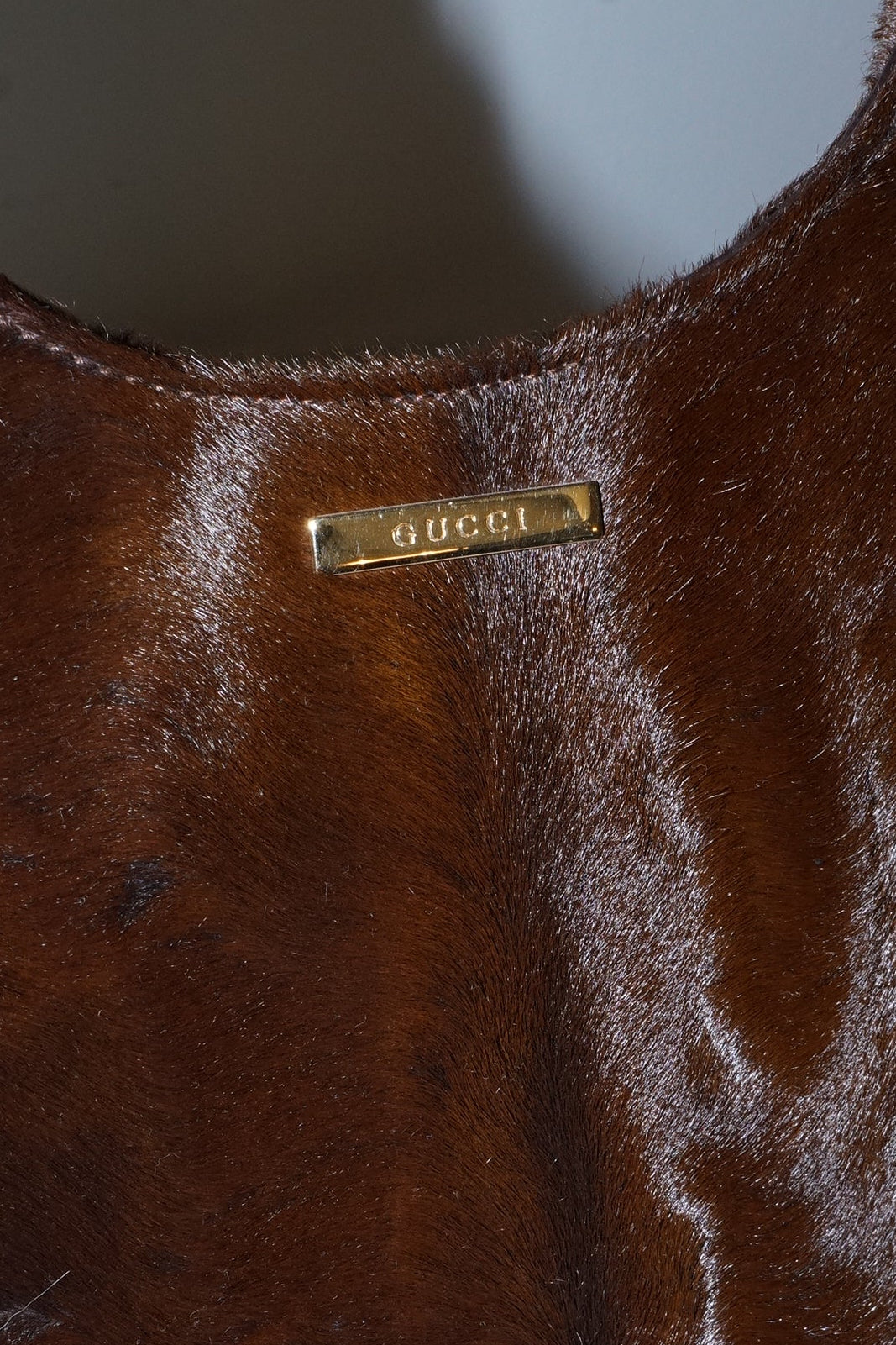 Gucci + Tom Ford FW1996 Brown Ponyhair Gold Frame Bag