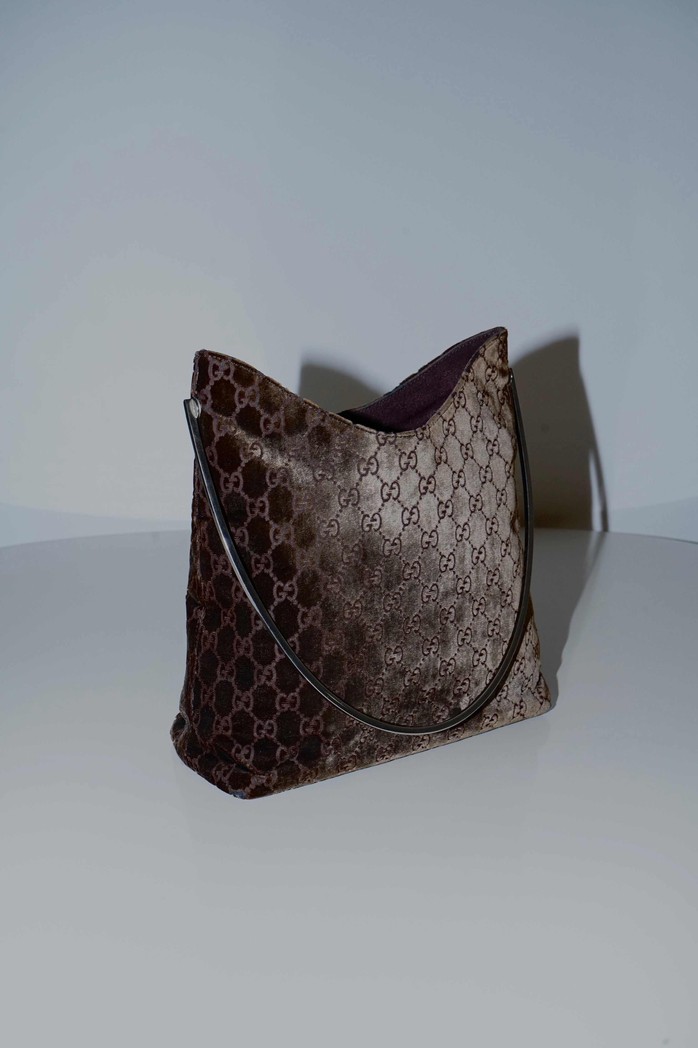 Gucci + Tom Ford FW98 GG Monogram Brown Velvet Bag