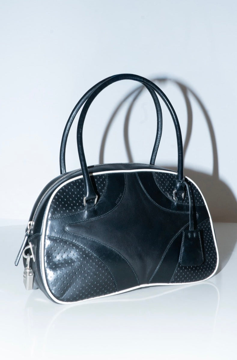 Prada SS2000 Black Leather Bowling Bag