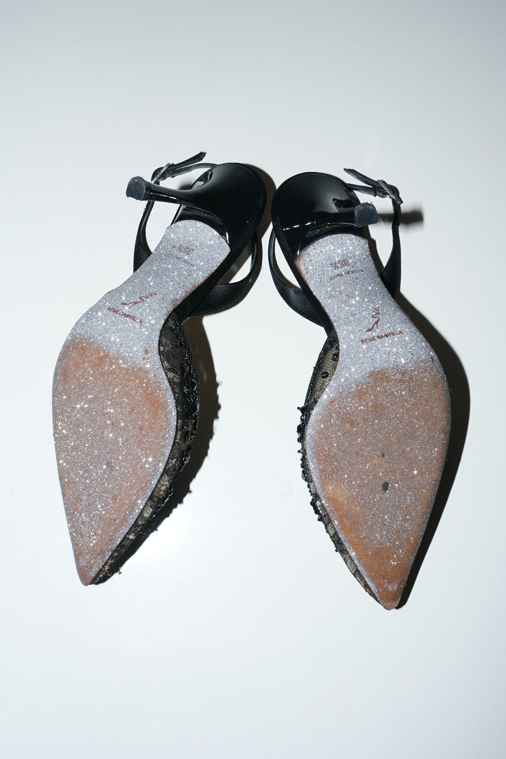 René Caovilla Black Lace Crystal Embellished Slingback Heels (35.5)