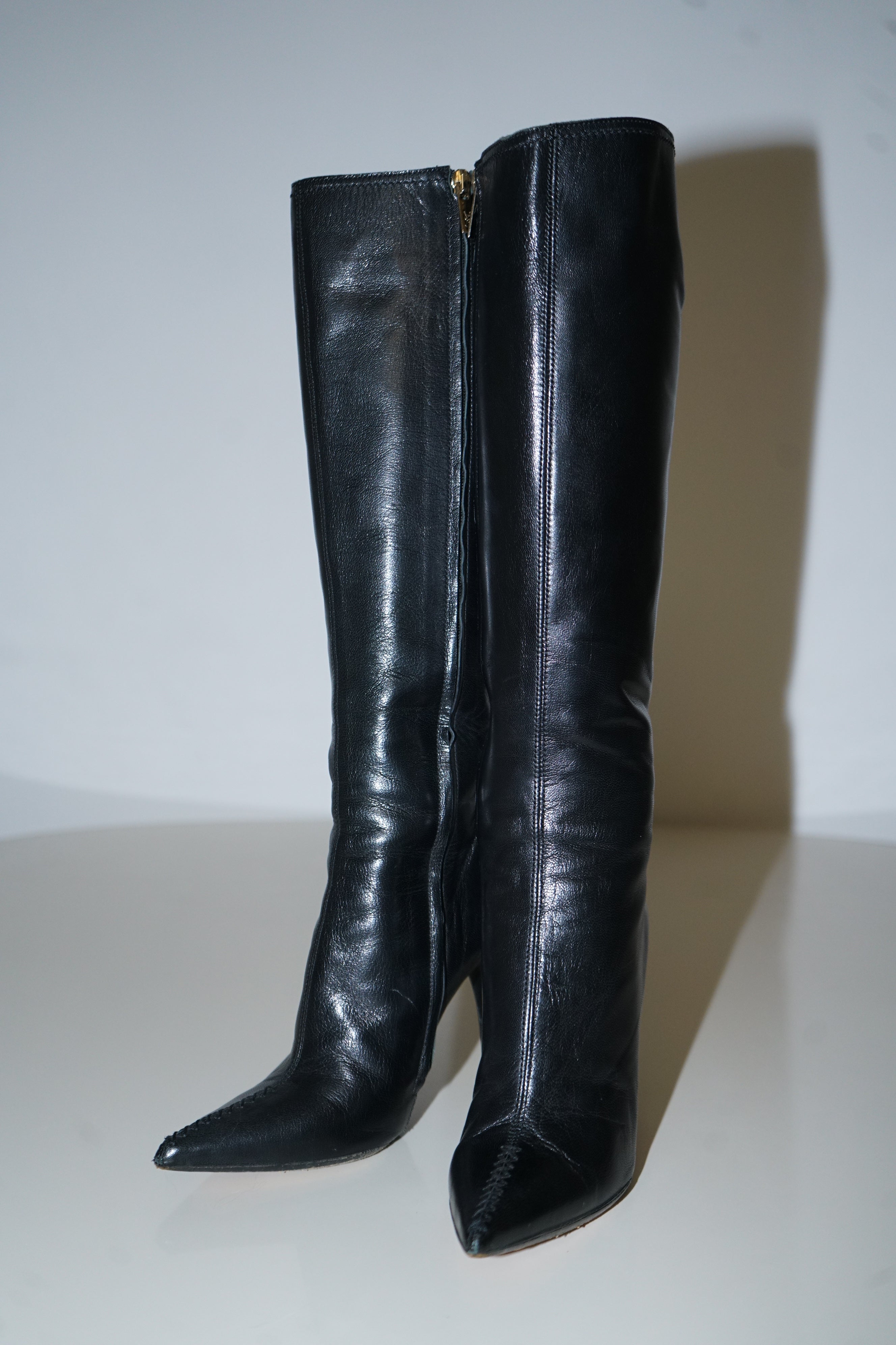 Yves Saint Laurent + Tom Ford Black Leather Corset Boots (36)