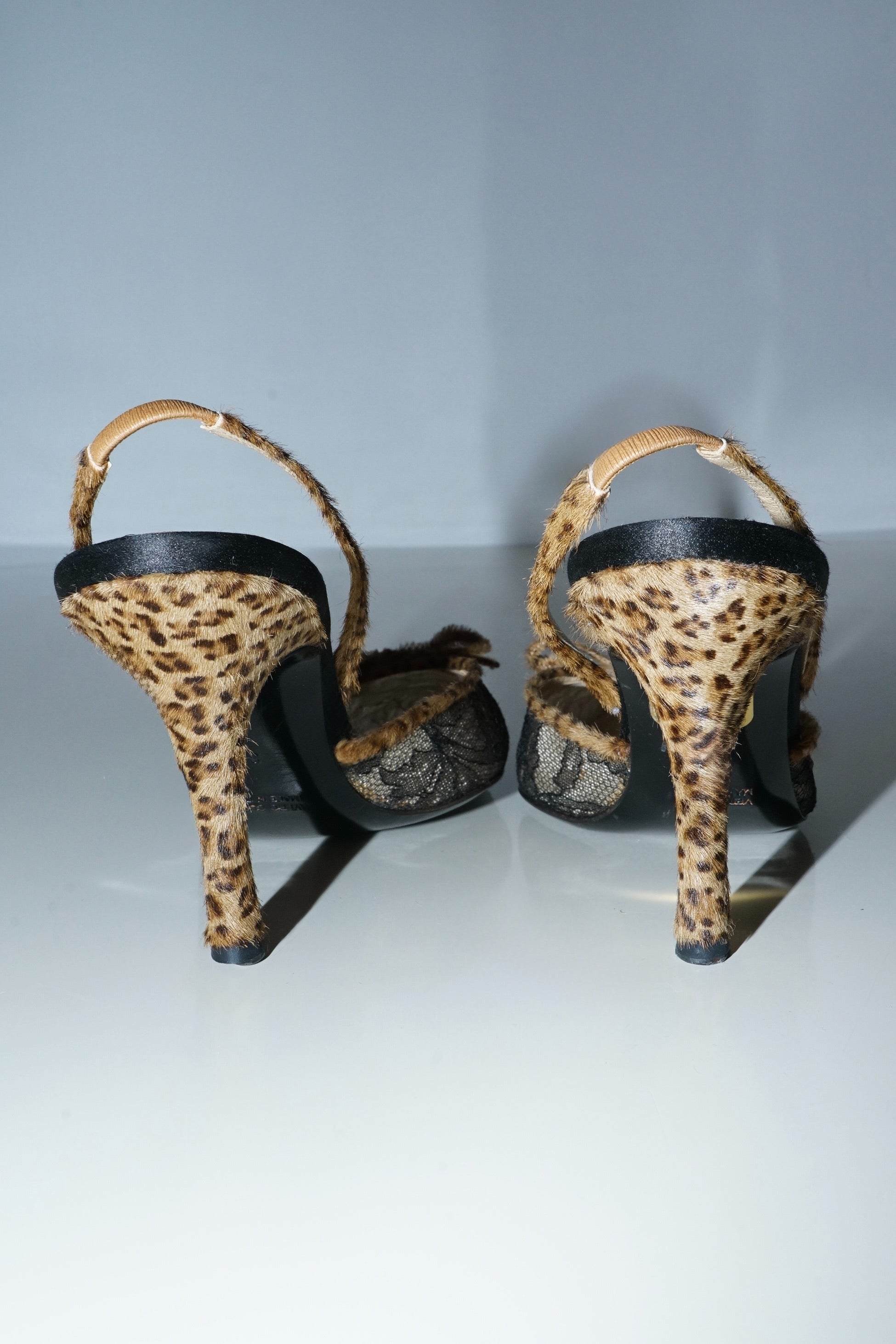 René Caovilla Lace & Leopard Slingback Heels (36)