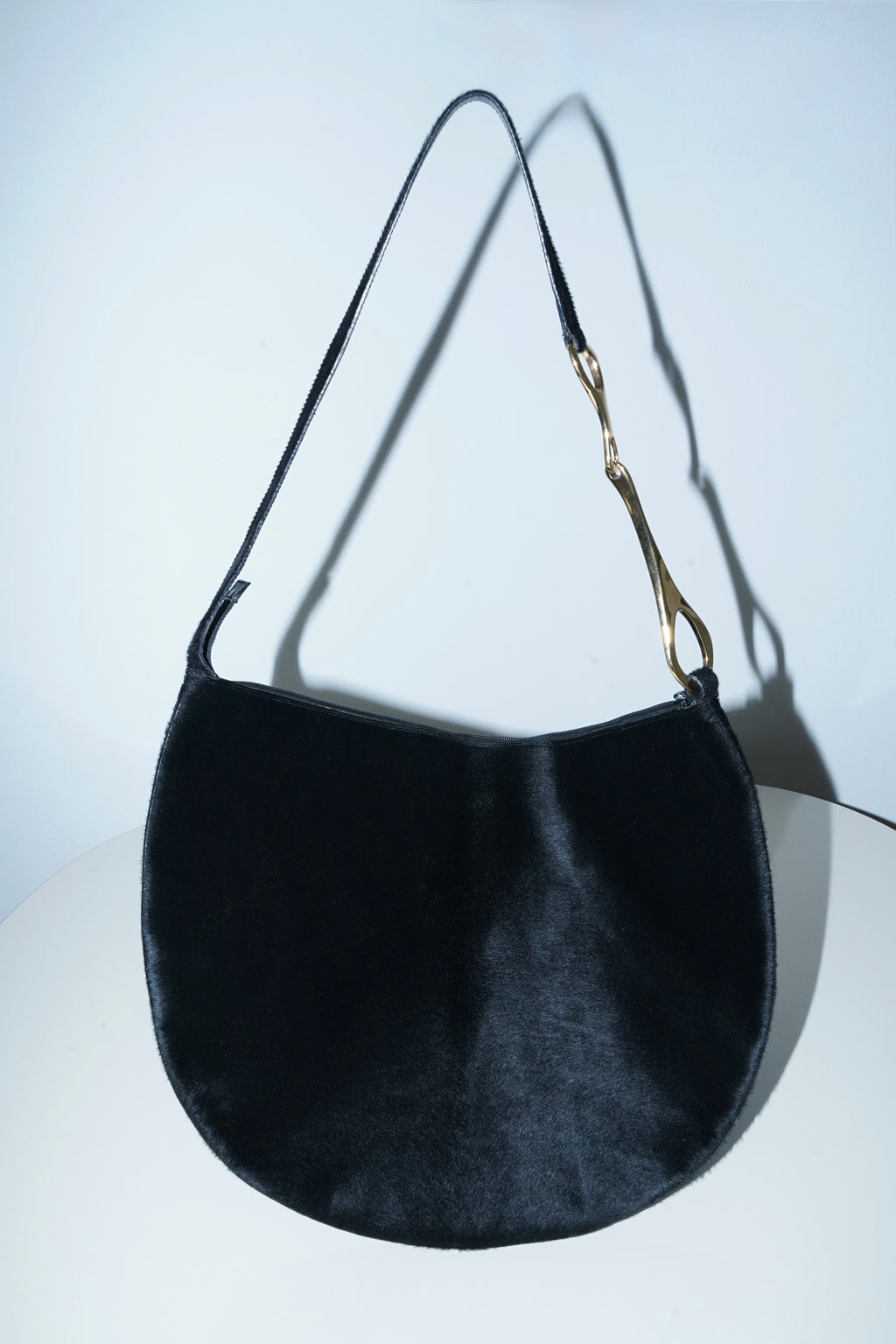 Gucci + Tom Ford FW1996 Black Ponyhair Half Moon Giant Horsebit Bag