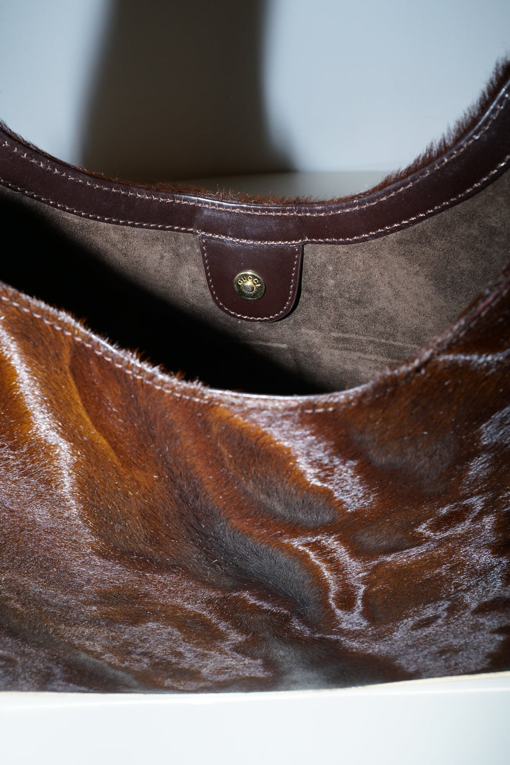 Gucci + Tom Ford FW1996 Brown Ponyhair Gold Frame Bag