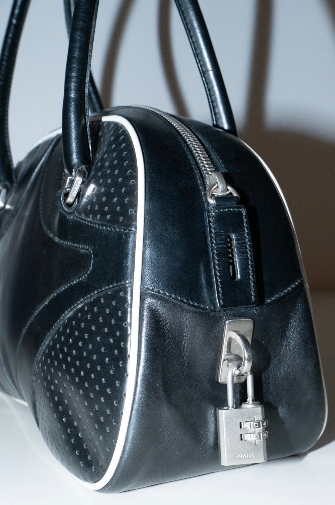 Prada SS2000 Black Leather Bowling Bag
