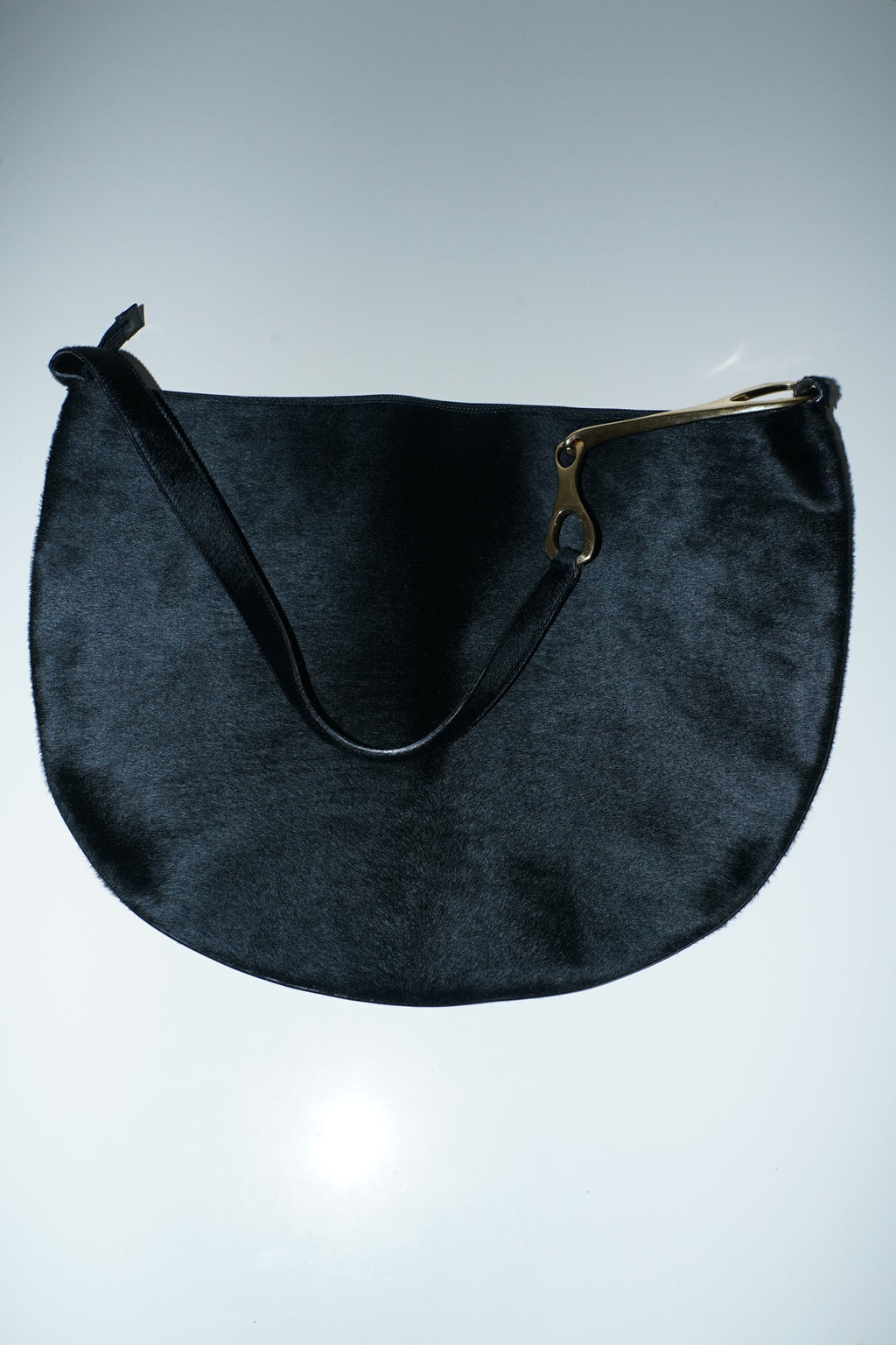 Gucci + Tom Ford FW1996 Black Ponyhair Half Moon Giant Horsebit Bag
