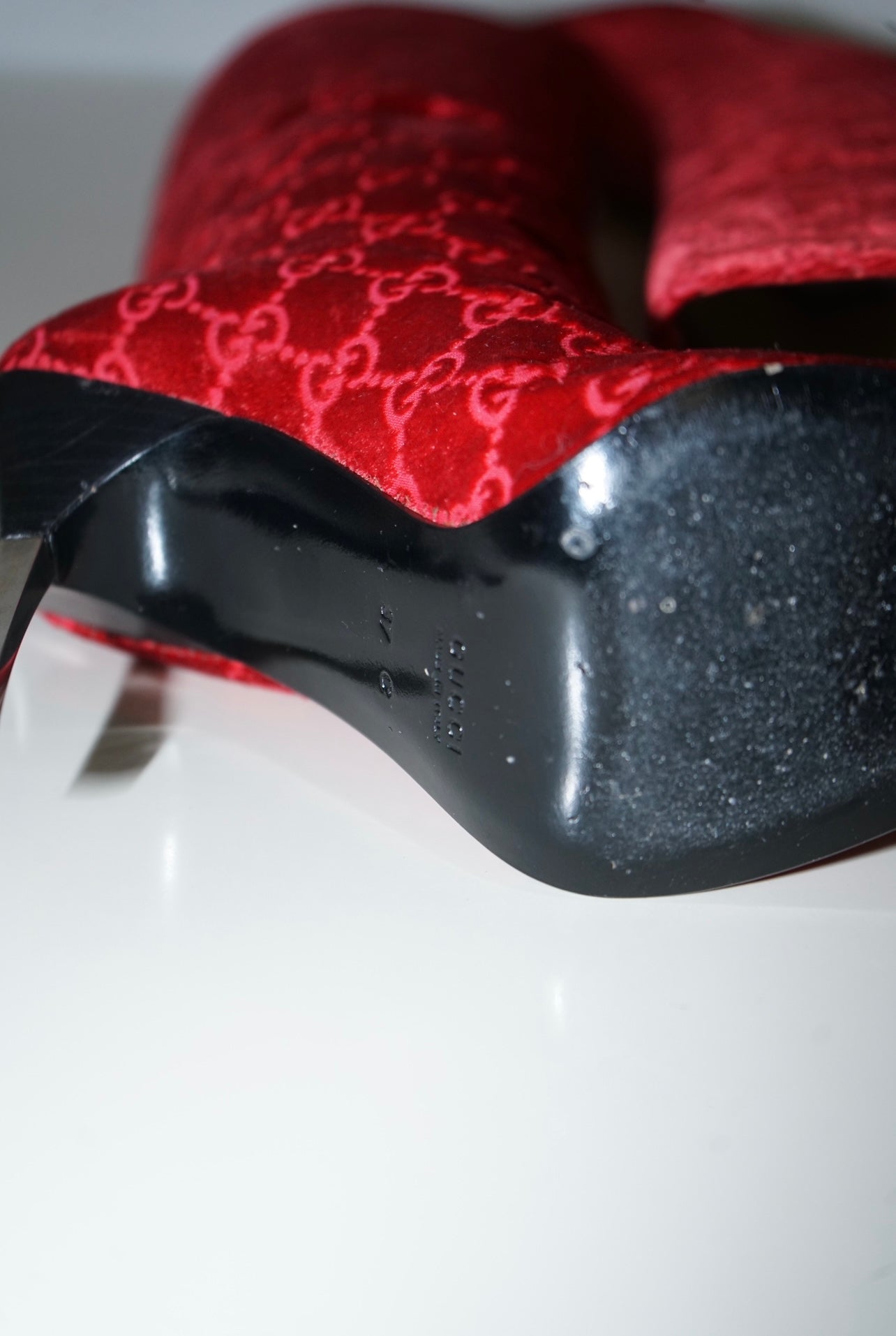 Gucci + Tom Ford FW1997 Red Velvet GG Monogram Boots (37)
