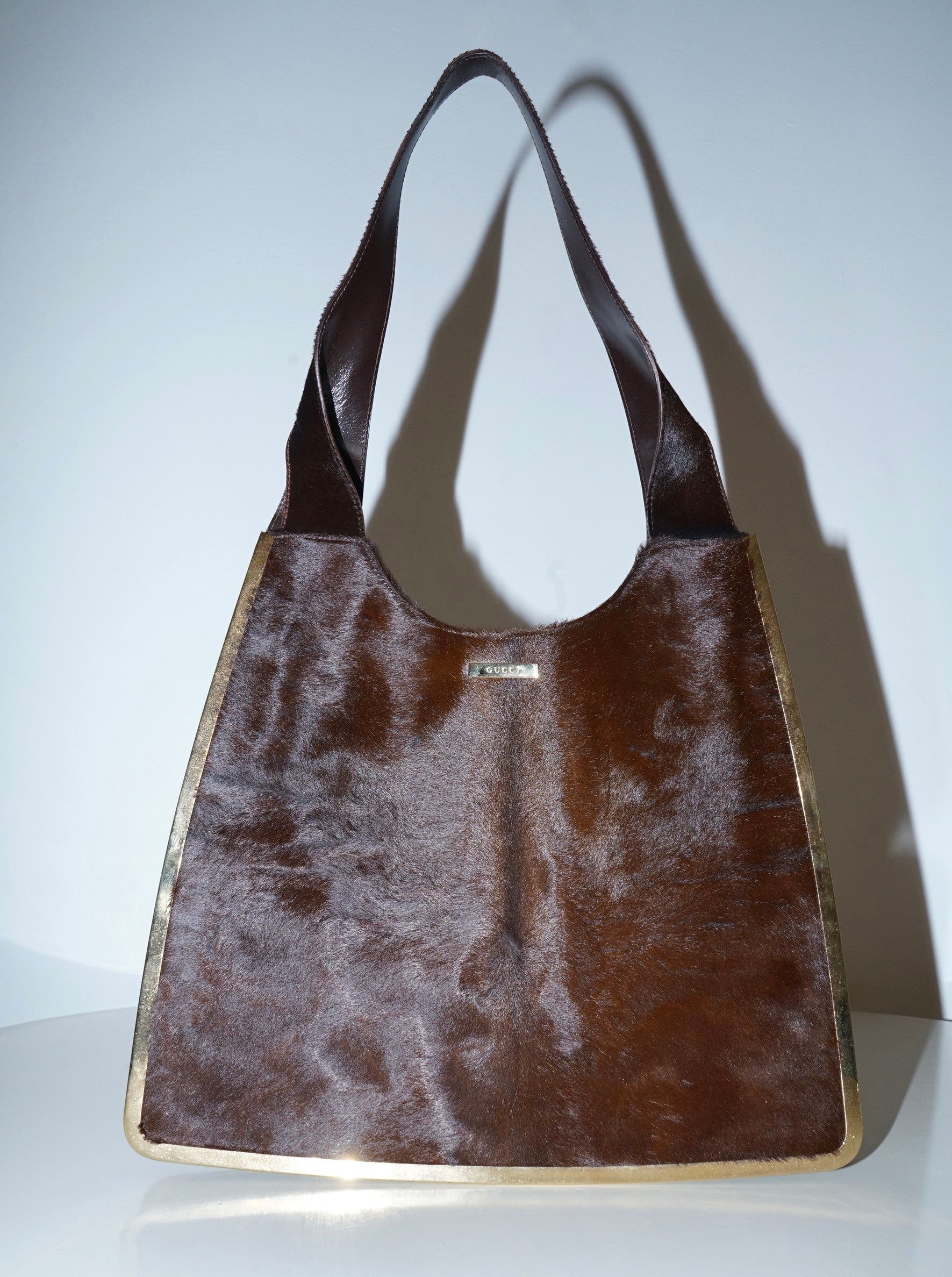 Gucci + Tom Ford FW1996 Brown Ponyhair Gold Frame Bag