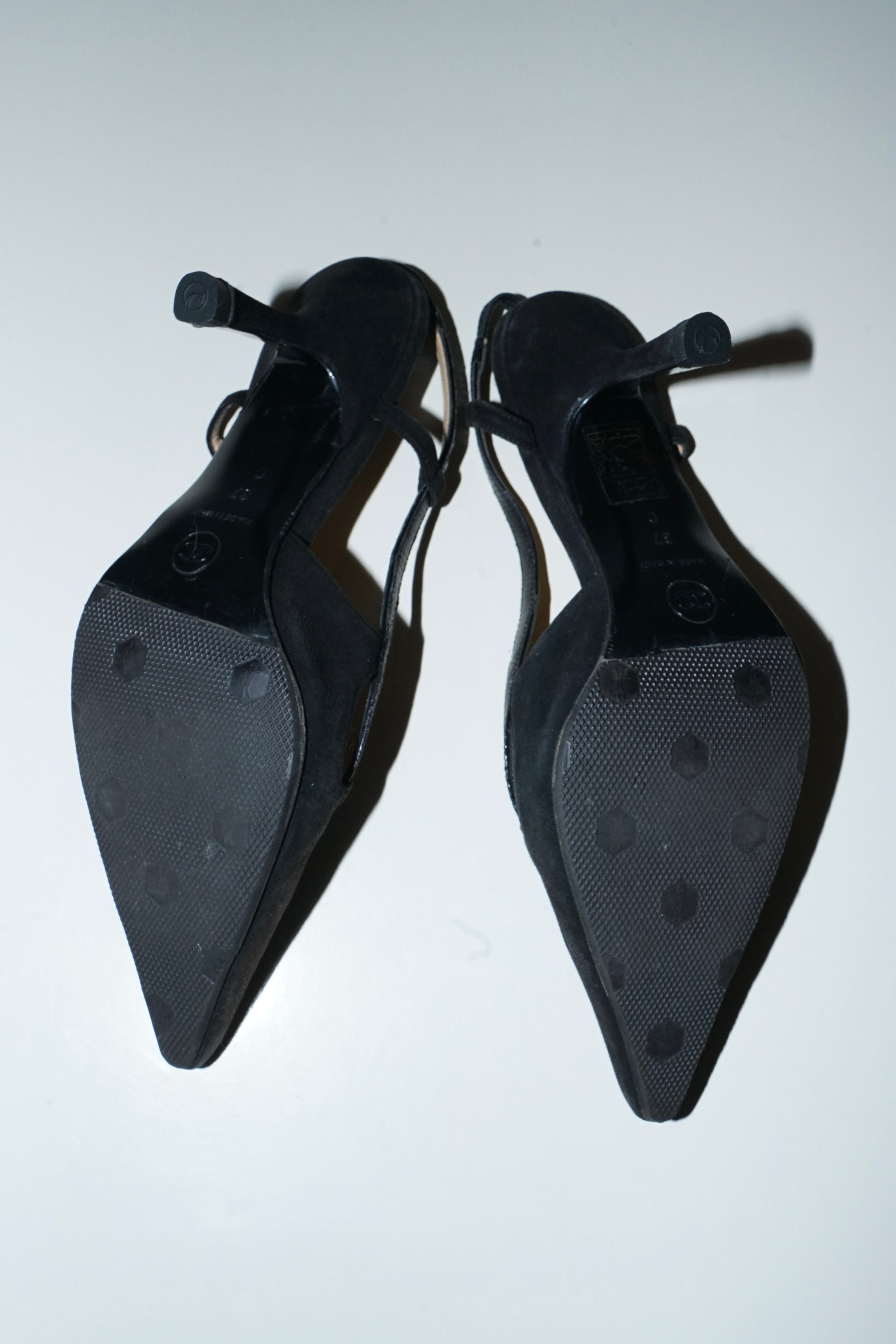 Chanel Black Suede Slingback Heels (37)
