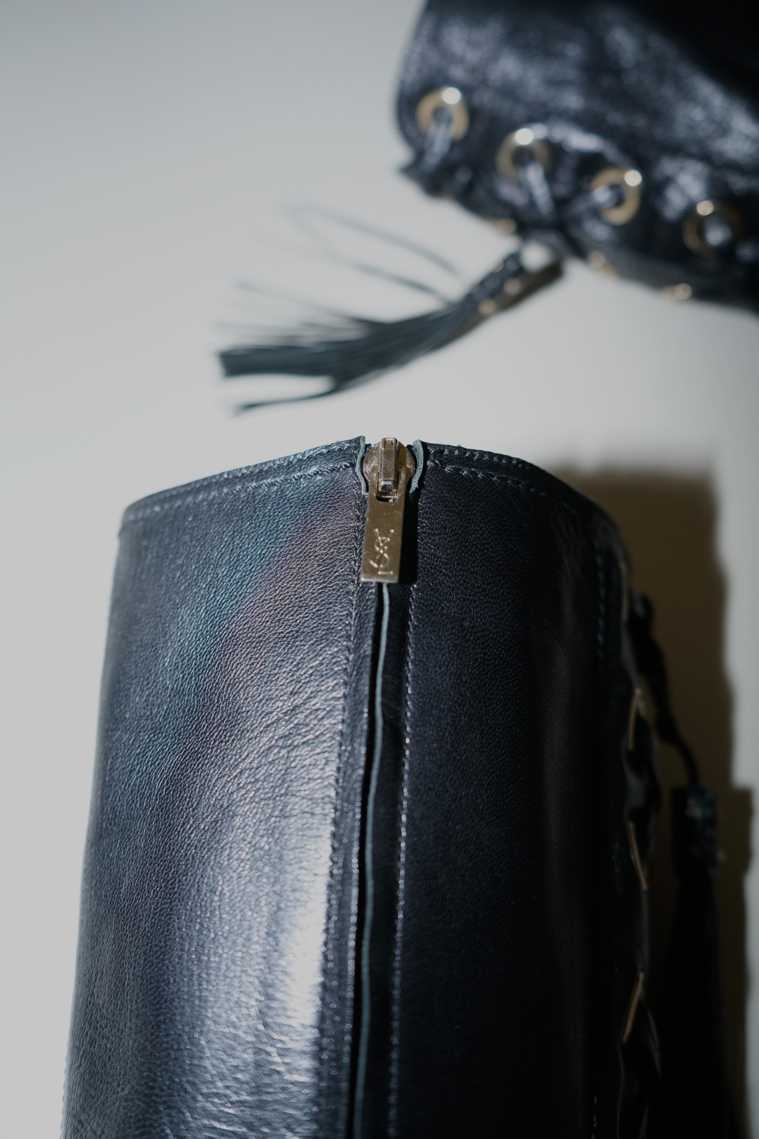 Yves Saint Laurent + Tom Ford Black Leather Corset Boots (36)