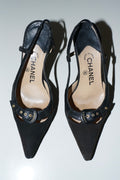 Chanel Black Suede Slingback Heels (37)