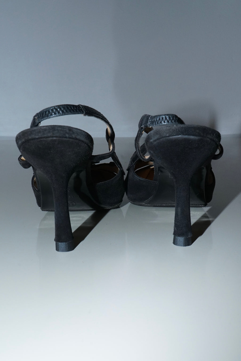 Chanel Black Suede Slingback Heels (37)