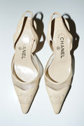 Chanel 2004 CC Beige Mesh & Leather Slingback Heels (35)