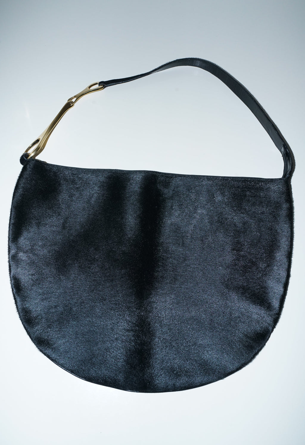 Gucci + Tom Ford FW1996 Black Ponyhair Half Moon Giant Horsebit Bag