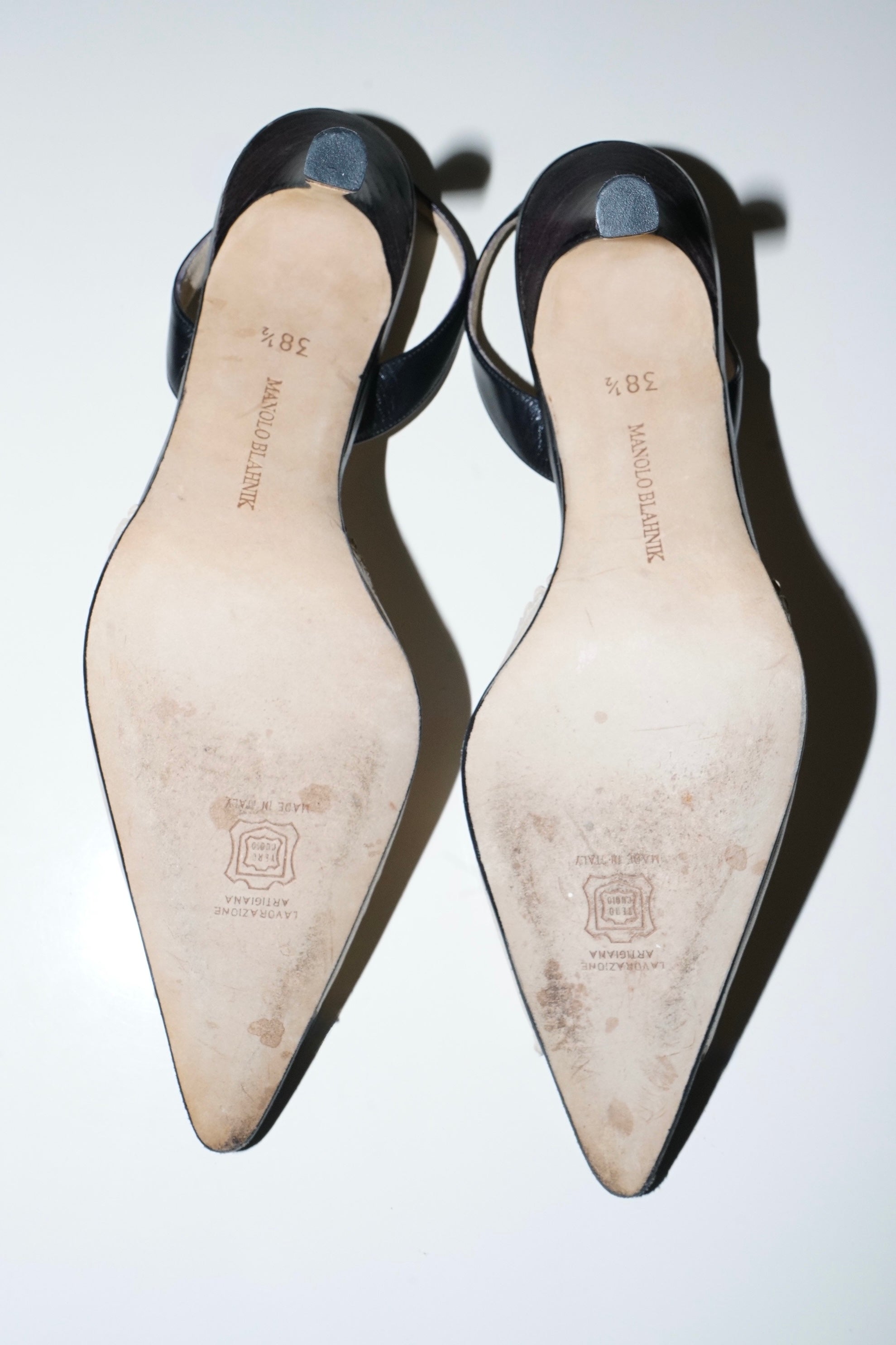 Manolo Blahnik Two Tone Leather Slingback Heels (38.5)