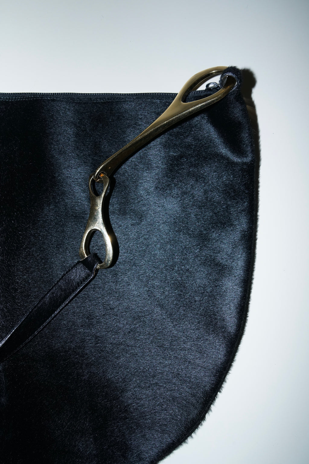 Gucci + Tom Ford FW1996 Black Ponyhair Half Moon Giant Horsebit Bag