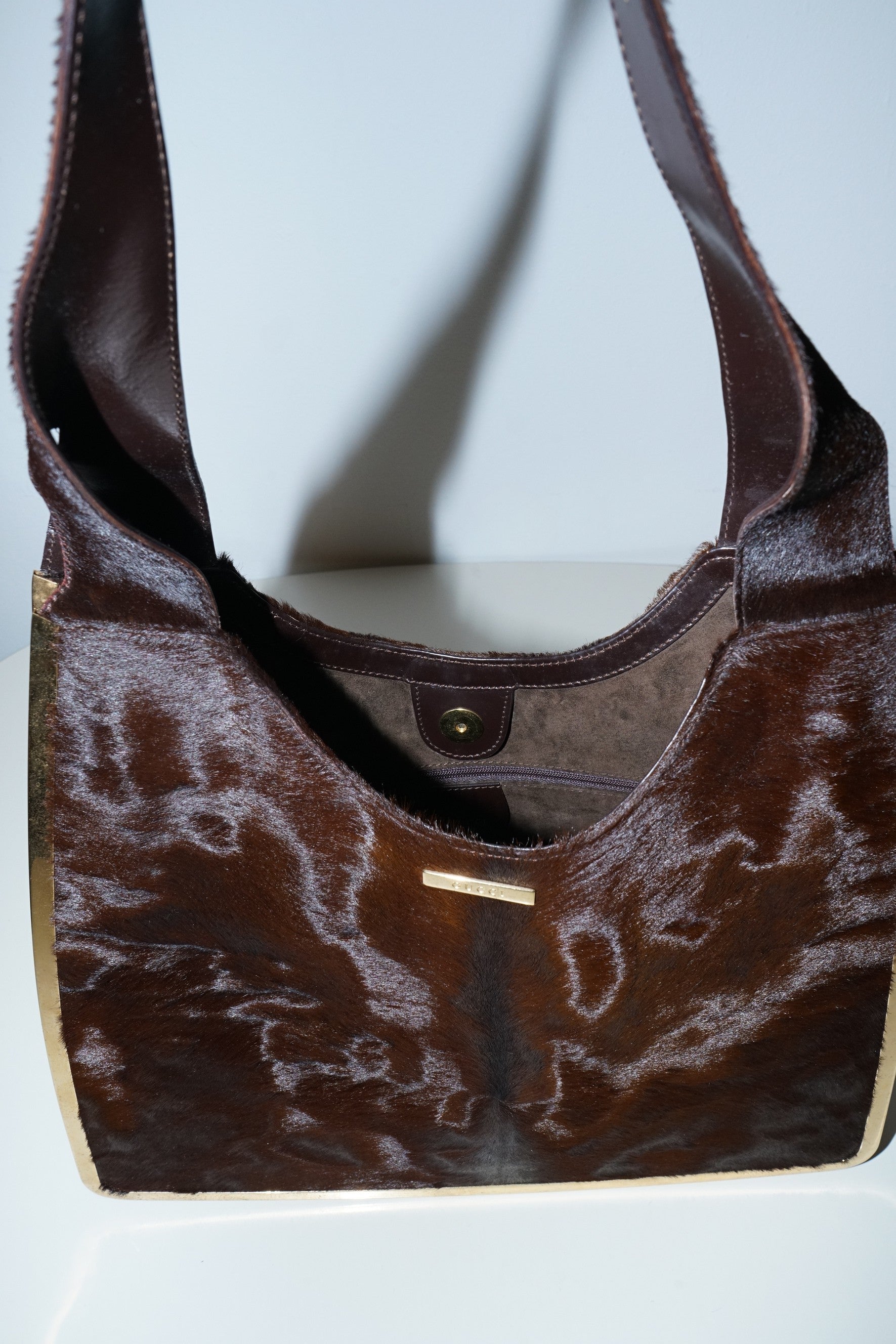 Gucci + Tom Ford FW1996 Brown Ponyhair Gold Frame Bag